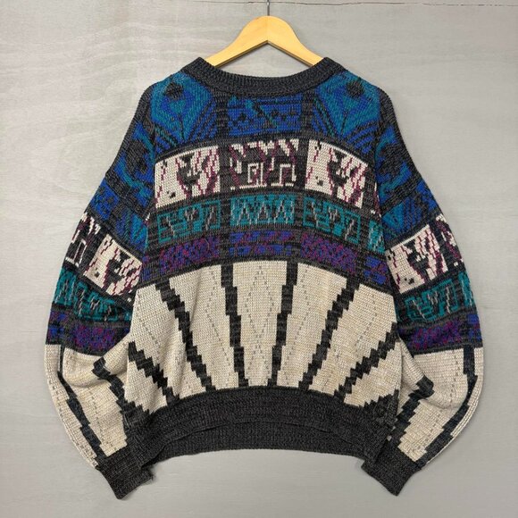 Vintage Aztec Multicolor‎ Crazy Retro Western 80s Sweater Size XL - Picture 1 of 4